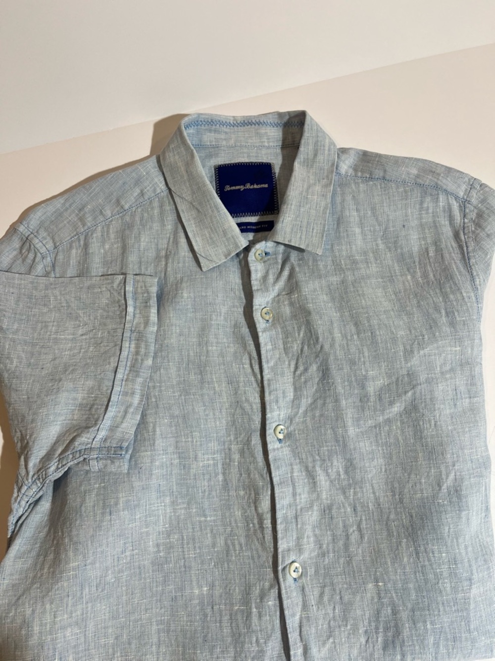 Tommy Bahama Mens Small Island Modern Fit Blue Shirt 100% Linen